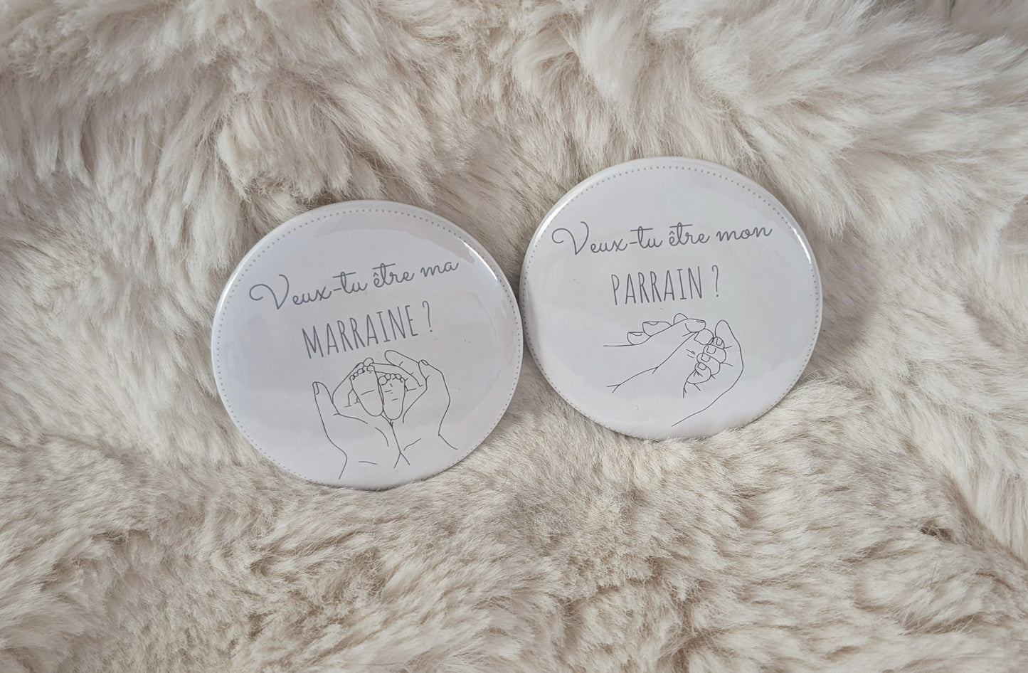 Demande parrain et marraine avec aimants et porte-clés personnalisés