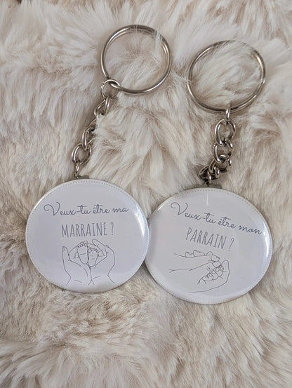 2 porte-clés pour une demande parrain et marraine – 2 keychains for a godparent proposal